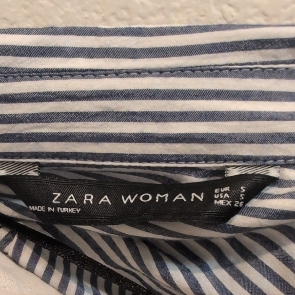 Zara Navy and White Striped Button Down Shirt - Picture 2 of 6